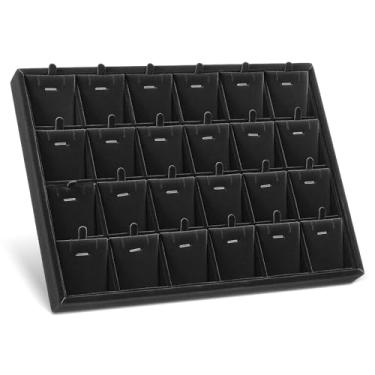 Imagem de Meyeyaia Bandeja organizadora de joias de 24 grades com divisórias removíveis, bandeja empilhável de veludo para exibição de joias, organizador de gavetas, para brincos, colares, pulseiras, anéis (1