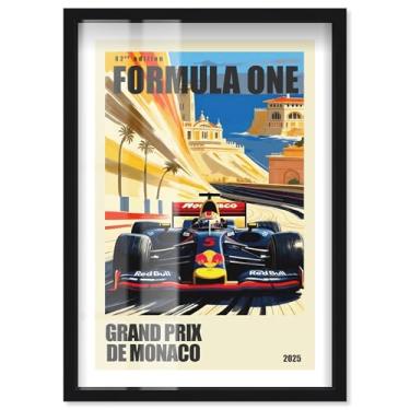 Imagem de Pôster Monaco Race Retro Shadowbox Print Formula 1 por Notoriart, moldura preta, 43 x 63 cm