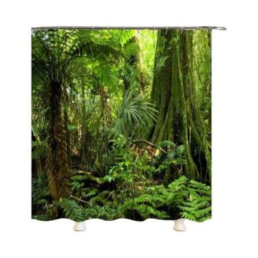 Imagem de Cortina De Chuveiro Impermeável 3D Com Paisagem De Árvores Florestais 
