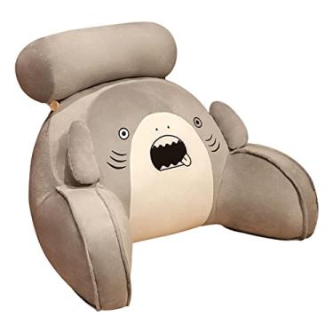 Imagem de Travesseiro de leitura, grande encosto adulto com braços e travesseiro de pescoço removível, suporte para as costas para sentar na cama com capa lavável, cinza, 70 x 50 cm