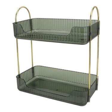Imagem de GLOGLOW Suporte de Maquiagem de Camada Dupla Caddy, Organizador Multicamadas de Ferro para Cosméticos e Joias, Suprimentos de Armazenamento Pretos (Verde)