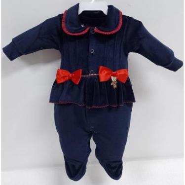 Imagem de Macacão Plush Luxo Bebê Menina Lacinho Inverno Lessa B9051-Feminino