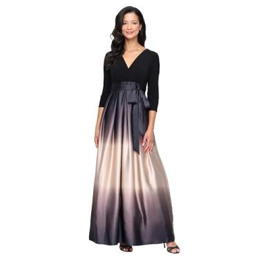 Imagem de S.L. Fashions Vestido feminino longo de cetim ombré, mãe da noiva, convidada de casamento, vestido de festa formal (tamanho pequeno e regular), Preto/champanhe, 52