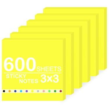 Imagem de Bloco de notas super adesivas, 6 blocos autoadesivos 7,6 x 7,6 cm, 600 folhas de bloco de notas adesivas em massa, material de escritório, material escolar, presentes de Natal (amarelo brilhante, 6