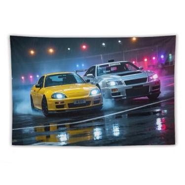 Imagem de HouLaiZhe JDM Tapeçaria de carro S2000 R34 Drifting Jdm carro esportivo pendurado na parede quarto decoração de casa tapeçarias estética piquenique decoração de parede arte de parede para dormitório
