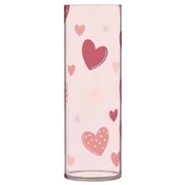 Imagem de CEBUGI Vaso de flores com estampa de corações 10 x 30 cm, vaso cilíndrico para flores, vaso transparente inquebrável para festa de casamento, decoração de casa
