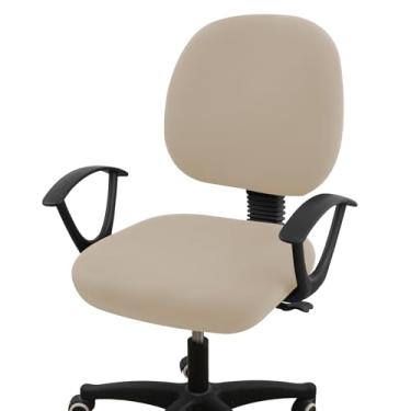 Imagem de Smiry Capas de cadeira de escritório impressas com elasticidade, capa universal lavável e removível para cadeira rotativa, capa para assento + encosto - cinza-acastanhado