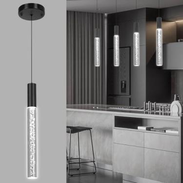 Imagem de XIYAZG Luminária Pendente Preta Moderna De 3 Cores Para Ilha Cozinha, 1 Luz Led Acrílico Com Cordão Ajustável Teto, Luzes Suspensas Sala Estar, Quarto E Jantar