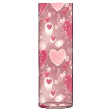 Imagem de CEBUGI Vaso de flores com estampa de corações 10 x 30 cm, vaso cilíndrico para flores, vaso transparente inquebrável para festa de casamento, decoração de casa