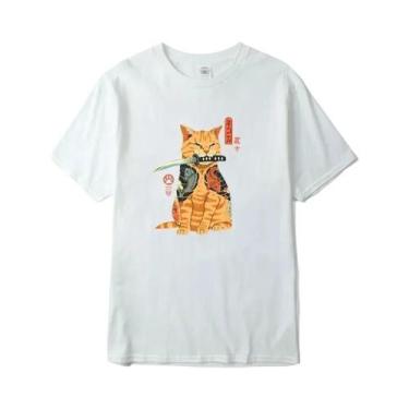Imagem de Camiseta Masculina 100% Algodão Manga Curta Estampa Cool De Gato Com F