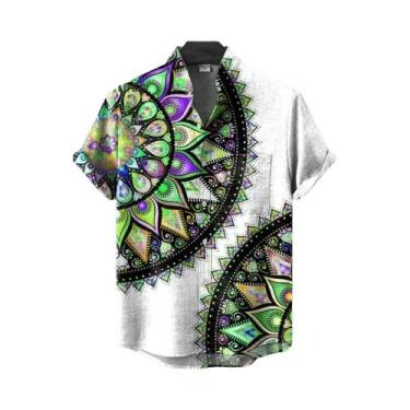 Imagem de Camisa Muçulmana Masculina De Linho Com Estampa Tribal Africana Retrô 