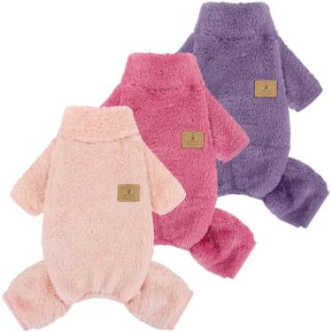 Imagem de XPUDAC Pacote com 3 suéteres para cães, roupas de inverno para cães pequenos, médios, meninas, pijamas de lã para o inverno e Natal-M (roxo, rosa choque, rosa