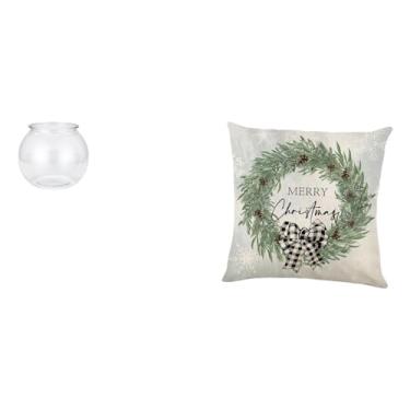 Imagem de Whtkoph Vaso Redondo Transparente com Decoração de Aquário, Ideal para Escritório, Casa, Mesa, com Capa de Almofada Natalina em Poliéster para Sofá, Carro E I