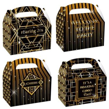 Imagem de LaVenty Roaring 20s Caixas de lembrancinhas para decoração de festa, guloseimas, doces, biscoitos, caixas pretas douradas, suprimentos de festa, 12 peças