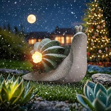 Imagem de Etlemonde Luz decorativa de gnomo de cacto movida a energia solar - Ornamento caprichoso ao ar livre com flor de LED para decoração de jardim, pátio e quintal (caracol de cacto - suporte)