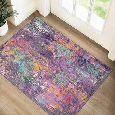 Imagem de RELEANY Tapetes de área laváveis 6,5 x 7,5 cm, antiderrapante, moderno, abstrato, macio, para sala de estar, entrada, quarto, berçário, estampado, roxo, laranja, azul, verde, vermelho, enferrujado