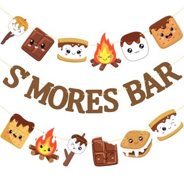 Imagem de S'more Banners de bar 3 peças S'more Decoração de festa de chá de bebê para acampamento, aniversário, lembrancinhas de chá de bebê, suprimentos de serpentinas de festa de acampamento