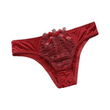 Imagem de Calcinhas De Renda De Cintura Baixa Para Mulheres, Cor Sólida, Sexy E 
