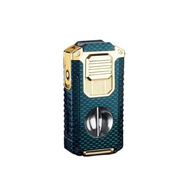 Imagem de JDIME Isqueiro portátil multifuncional com suporte de cigarro em forma de V para cortador de charutos, gosto de cavalheiro (verde)