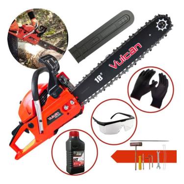Imagem de Motoserra Profissional P/ Poda De Galhos e Troncos Vulcan Vsl550 55cc + Óleo Toyama + Óculos e Luvas de Proteção