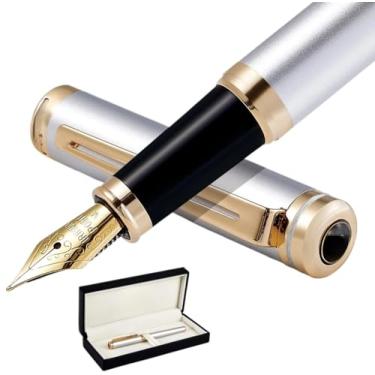 Imagem de GAFNED Conjunto de canetas de luxo azul para homens e mulheres, caixa de presente, acabamento dourado 24 quilates e ponta banhada a ouro (prata)