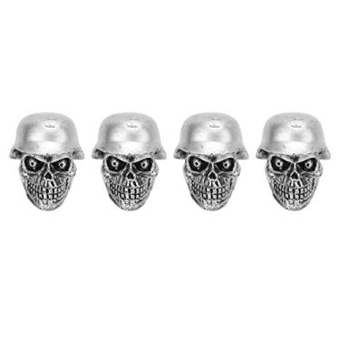 Imagem de Cryfokt Tampas de Válvula de Pneu Com Design de Caveira Universal Com Anel de Borracha Conjunto de 4 Peças para Carro, Bicicleta, Caminhão, Motocicleta (Prata)