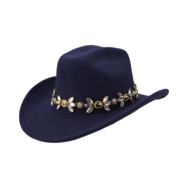 Imagem de Chapéu De Cowboy Casual Feminino Decorado Com Corrente Dourada Respirá