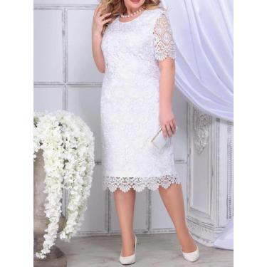 Imagem de Vestido Midi Elegante Com Bordado Floral Branco plus Size Para Festa D