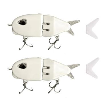 Imagem de kkmilamila Pacote com 2 mini iscas deslizantes com 2 opções de cauda para pesca de robalo | Isca de rapina de afundamento lento | Isca de natação multiarticulada para água doce e salgada | Presente