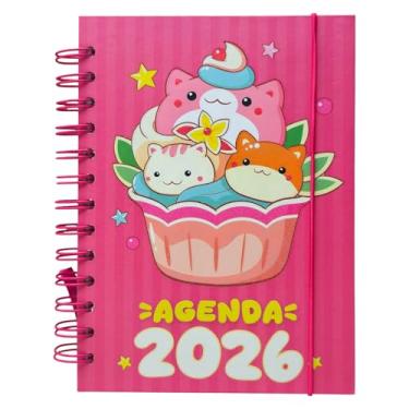 Imagem de Agenda Diária Planner 2026 Planner Fofinha Pets Cachorrinho Gatinho Marcador de página e horas 19x14 168 folhas (Gatinhos Pink)