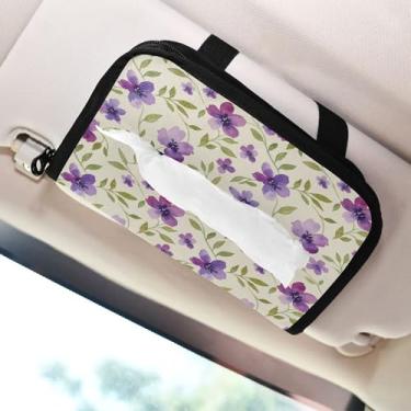 Imagem de SEHANY Elegante suporte de lenços de papel de carro floral roxo, caixa de lenços para carro, viseira solar, porta-guardanapos retangular, dispensador de máscara de carro, caixa de lenços para veículos