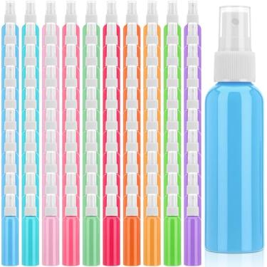 Imagem de LemonRoad Pacote com 100 frascos de spray de plástico de 60 ml, frascos coloridos de spray de névoa fina, pequenos recipientes de líquidos recarregáveis para viagens, óleos essenciais, perfumes