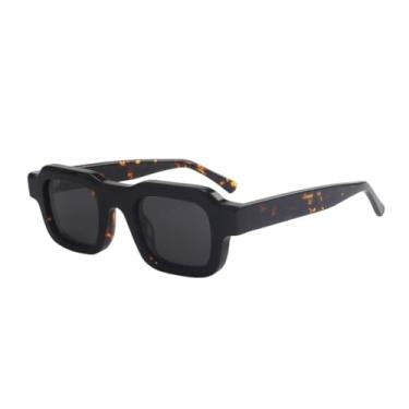 Imagem de HCPIHF Óculos de sol masculinos retangulares de acetato feitos à mão (cinza tartaruga)