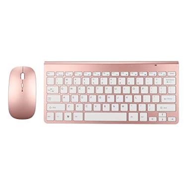 Imagem de Conjunto de teclado e mouse, combinação de teclado e mouse de 78 teclas sem fio 2.4G com capas de teclas finas gravadas e botão de mudo ergonômico Mouse de teclados de computador(Rose Gold)