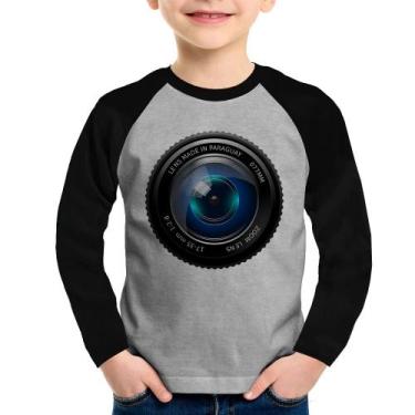 Imagem de Camiseta Raglan Infantil Lente Câmera Manga Longa - Foca na Moda, Cinz