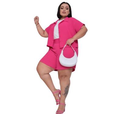 Imagem de Conjunto Feminino Plus Size em Viscose Dunas Rosa  Blusa Soltinha e Be