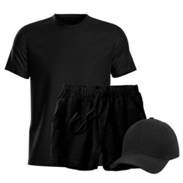 Imagem de Conjunto Camiseta + Short Linho Masculina + Bone Aba Curva-Masculino