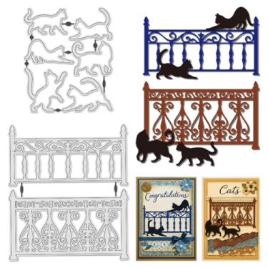 Imagem de UNICRAFTALE 8 peças de estênceis de corte de aço carbono para gatos em forma de gato para fazer cartões, faça você mesmo, álbum de fotos, diário, artesanato, 8 peças