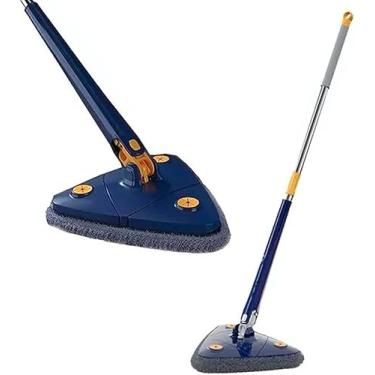Imagem de Mop Triangular Limpeza 360° com Cabo de Inox | Esfregão de Parede e Teto com Torção Automática | Rodo Mop Giratório Microfibra Profissional | Alcança Cantos e Janelas