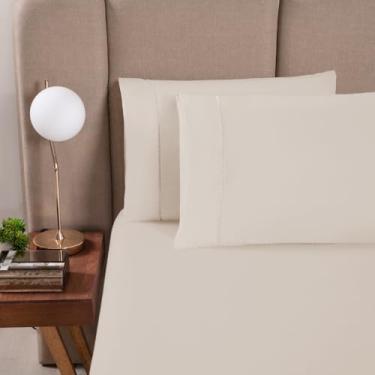 Imagem de Jogo de Lençol 3 Pçs Queen Liso Percal, 180 Fios com Elástico, Ultra Macio (Cáqui)