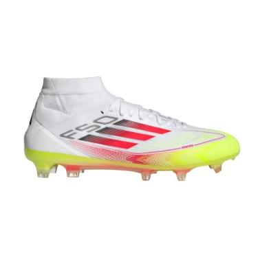 Imagem de adidas Tênis feminino F50 Pro Firm Ground Mid Top Soccer Cleats, Branco/preto/amarelo solar, 38