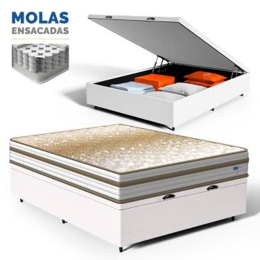 Imagem de Cama Box Baú com Colchão de Molas Ensacadas Double Face Pillow Euro Alfa Probel Casal 138cm