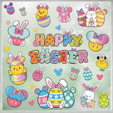 Imagem de RiVolTa Decorações adesivas para janela de Páscoa - 9 folhas de adesivos fofos de coelhinho ovos pintinhos para vidro colorido primavera mouse decalques para crianças decoração de festa feliz feriado