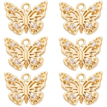 Imagem de Beebeecraft 1 caixa, 10 peças, pingentes de borboleta de zircônia cúbica, banhado a ouro 18 K, pingente de inseto, strass, borboletas animais, pingentes para fazer joias, brincos, colares, pulseiras