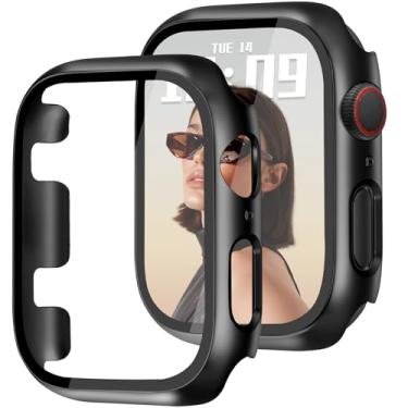 Imagem de Newlibery Capa de 38 mm compatível com Apple Watch Series 1/2/3 com protetor de tela de vidro temperado HD, capa rígida de policarbonato com cobertura total, antirarranhões, para iWatch, preta