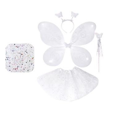 Imagem de Conjunto de 4 peças de fantasia de fada de borboleta LED princesa cosplay com asas, saia tutu, varinha (Conj 4pç Infantil Lilás Sem LED, 30cm - Infantil)