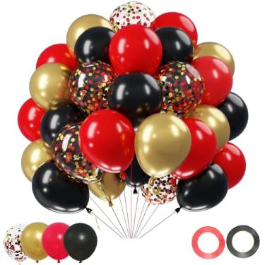 Imagem de Netnology Balões dourados vermelhos e pretos, 60 peças, balão de látex dourado metálico vermelho preto metálico e balão de confete para formatura, aniversário, festa temática de cassino, casamento