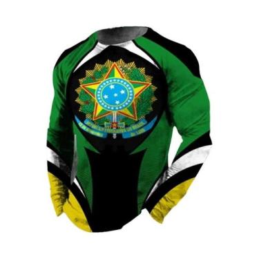 Imagem de Camiseta Masculina Retro Com Estampa 3D Da Bandeira Do Brasil, Manga L