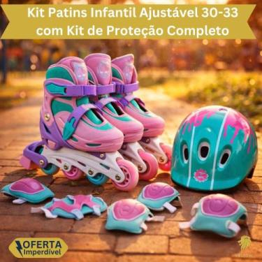 Imagem de Kit Patins Brinquedo Proteção Capacete Joelheira Cotoveleira Esportivo