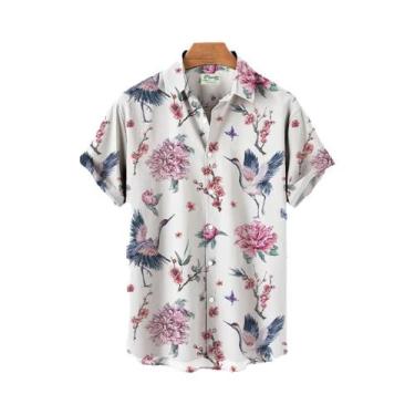 Imagem de Camisa Floral Havaiana Masculina plus Size De Secagem Rápida Manga Cur